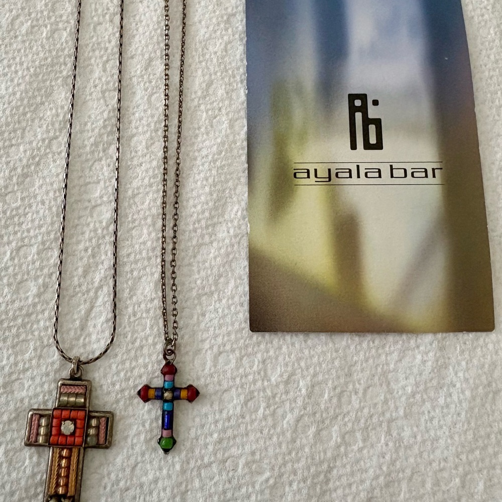 2 Vintage Ayala Bar beaded cross necklaces